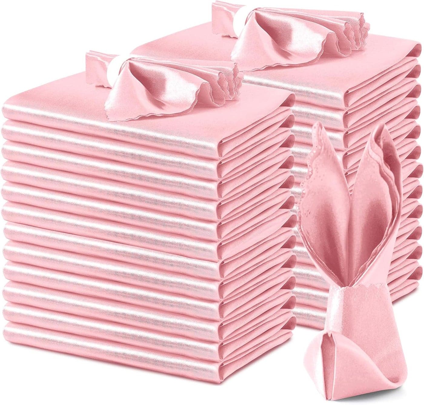 VACVELT 24 Pack Blush Pink Satin Napkins 17x17 Inch Wedding Napkins Scalloped Elegant Dinner Napkins Square Table Napkins Decor Silky Satin Cloth Napkins for Restaurant Banquet Graduation Party