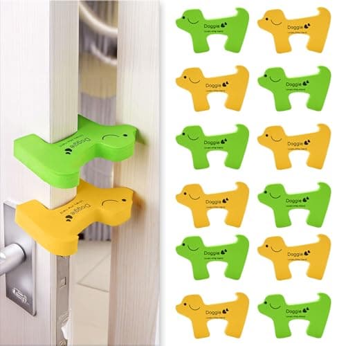 SYGA Children Safety No Finger Pinch Foam Door Stopper Colorful Baby Child Kid Cushiony Finger Hand Safety, Curve Doggie Shaped Door Stop Guard-12Pcs Set, Multicolor