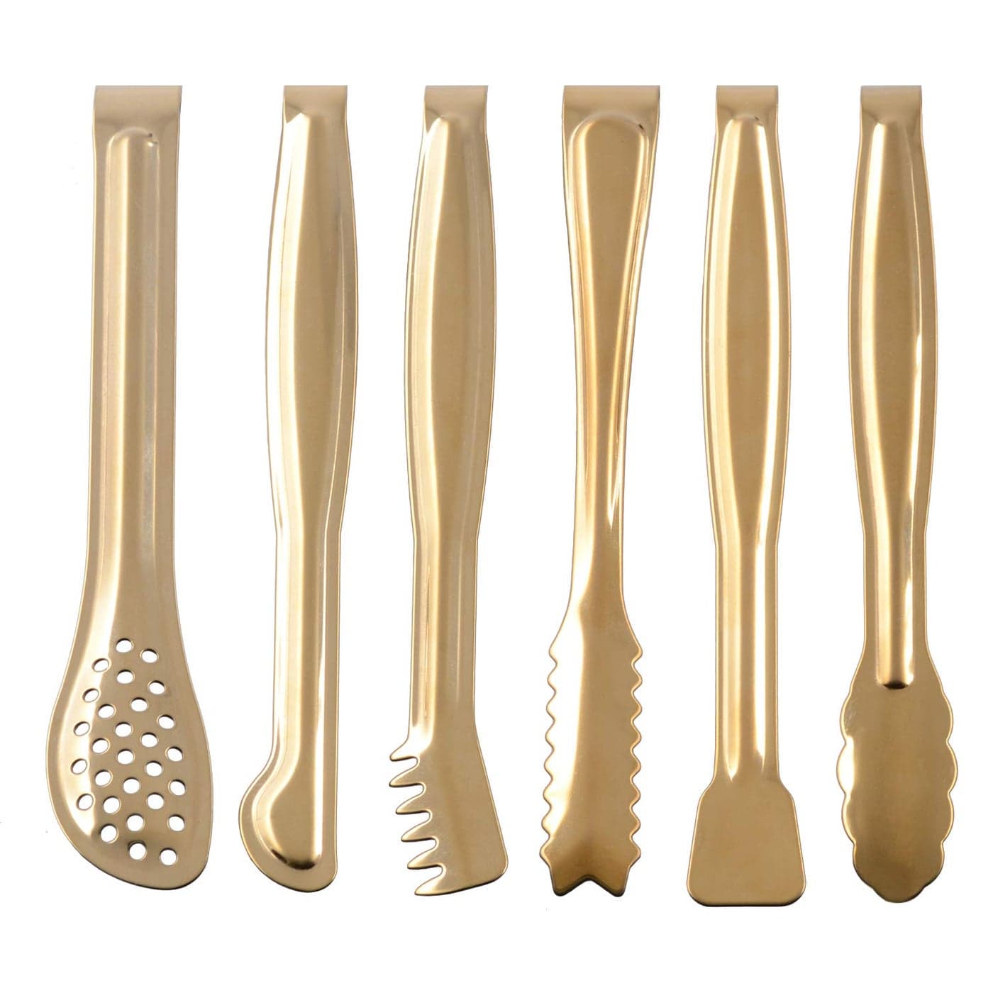 HINMAY Gold Plated Mini Serving Tongs Set 6Inch Appetizers Tongs Stainless Steel Small Sugar Cube Tongs Ice Tongs Set of 6
