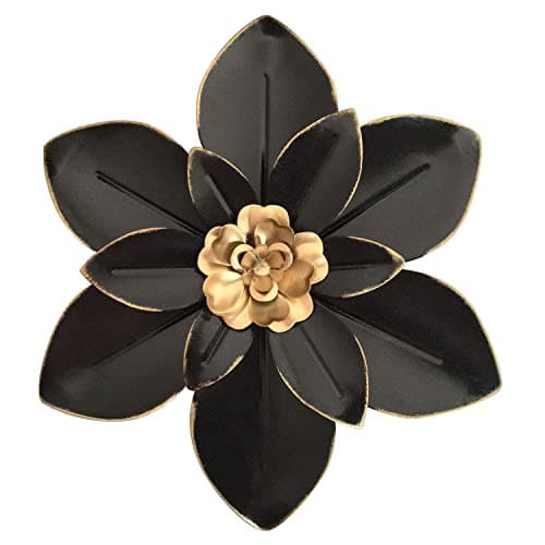 Metal Flower Wall Art Decor, 10“ Rustic Modern Floral Sculpture, Distressed Iron Wall Hanging Home Decoration Accent Artworks for Indoor Kitchen Bedroom Living Room Office Outdoor Garden Patio
