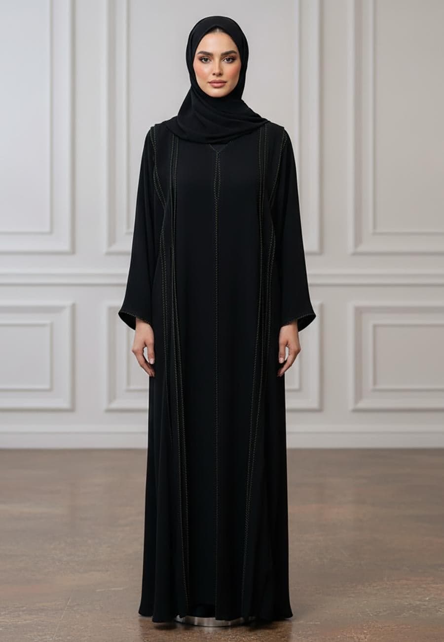 Geometric Stitch Abaya | Nida Fabric-916