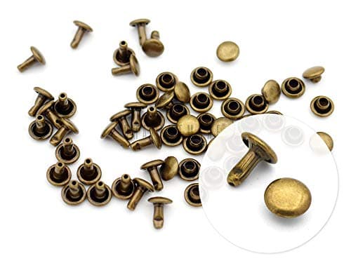 CRAFTMEMORE 100 Sets Double Cap Rivets Leather Rivet Tubular Metal Rapid Rivet Studs for Leather Craft VTDC (4 mm Cap, Antique Brass)