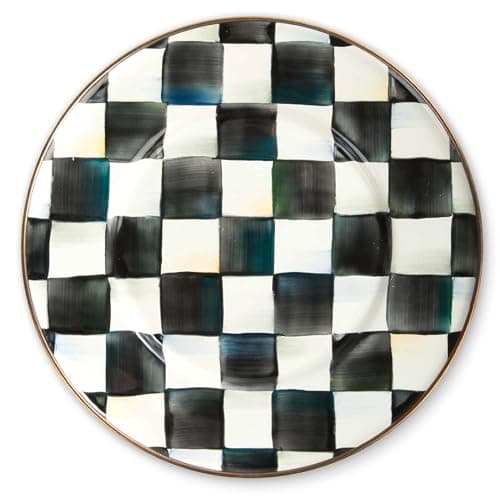 MACKENZIE-CHILDS Enamel Salad and Dessert Plate, Small Plate for a Dessert or Appetizer Dish, 8 Inches, Black-and-White Courtly Check
