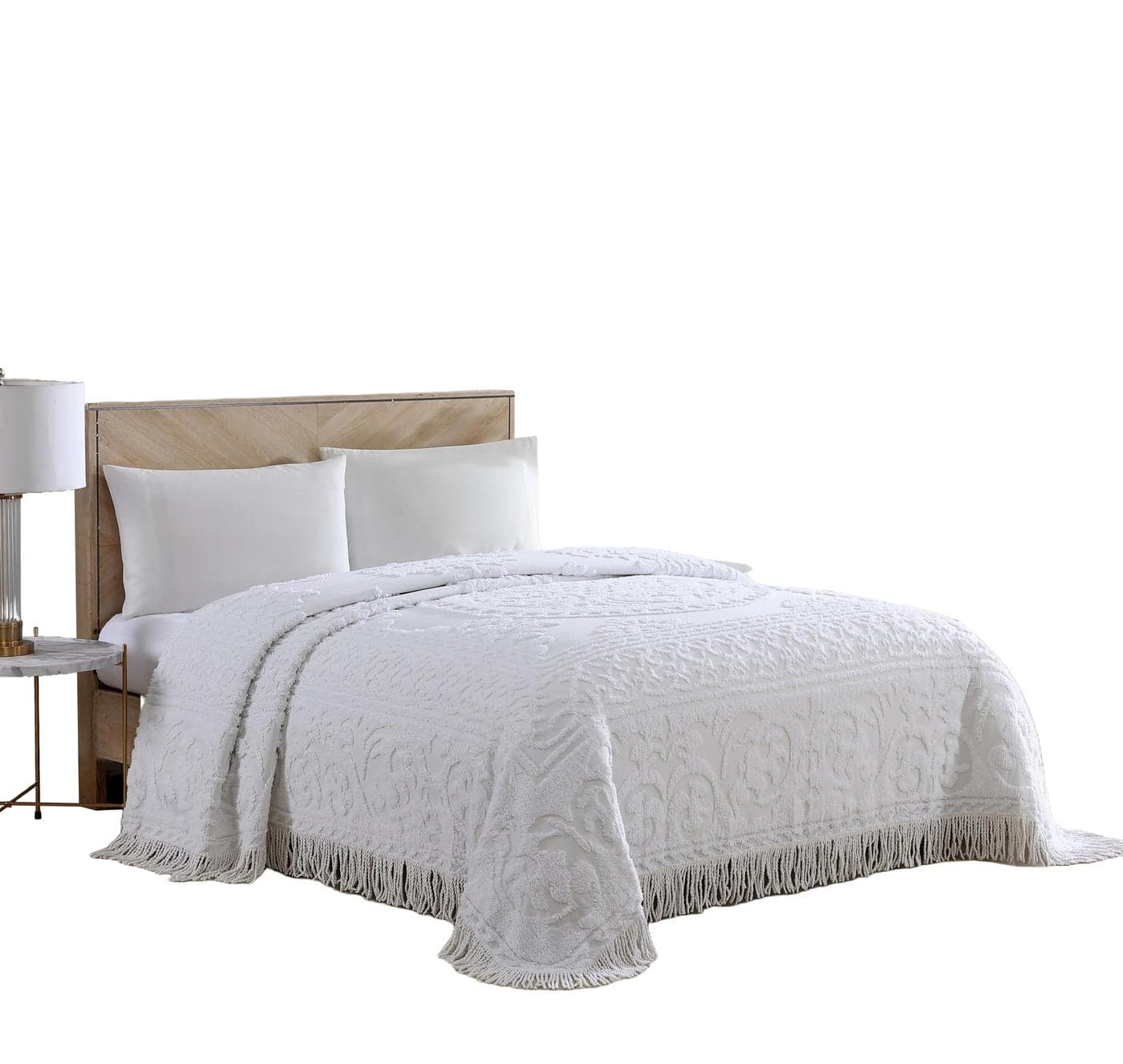 Beatrice Home Fashions Medallion Chenille Bedspread Queen White