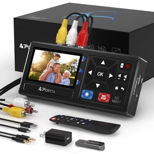 Portta VHS to Digital Converter with 128GB USB3.0 Flash Drive, Video to Digital Recorder, Compatible with VHS, VCR, DVR, DVD, Hi8, Mini DV, Gaming Consoles (VCR, VHS/DVD Player, Camcorder Required)
