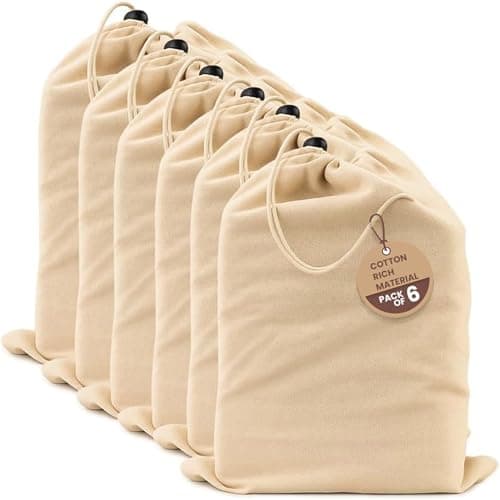 LFH Cotton Rich Shoe Storage Bags with Drawstring Dustproof Breathable Reusable Organizer Perfect For Travel Dorm Hotel College Gym Easy to Carry Machine Washable 8x17 Pack of 6 Natural