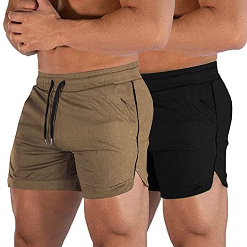 EVERWORTH Men's Athletic Shorts Gym Workout Short Shorts Casual Shorts Running Bodybuilding 5 Inch Inseam Shorts Brown Black US XL