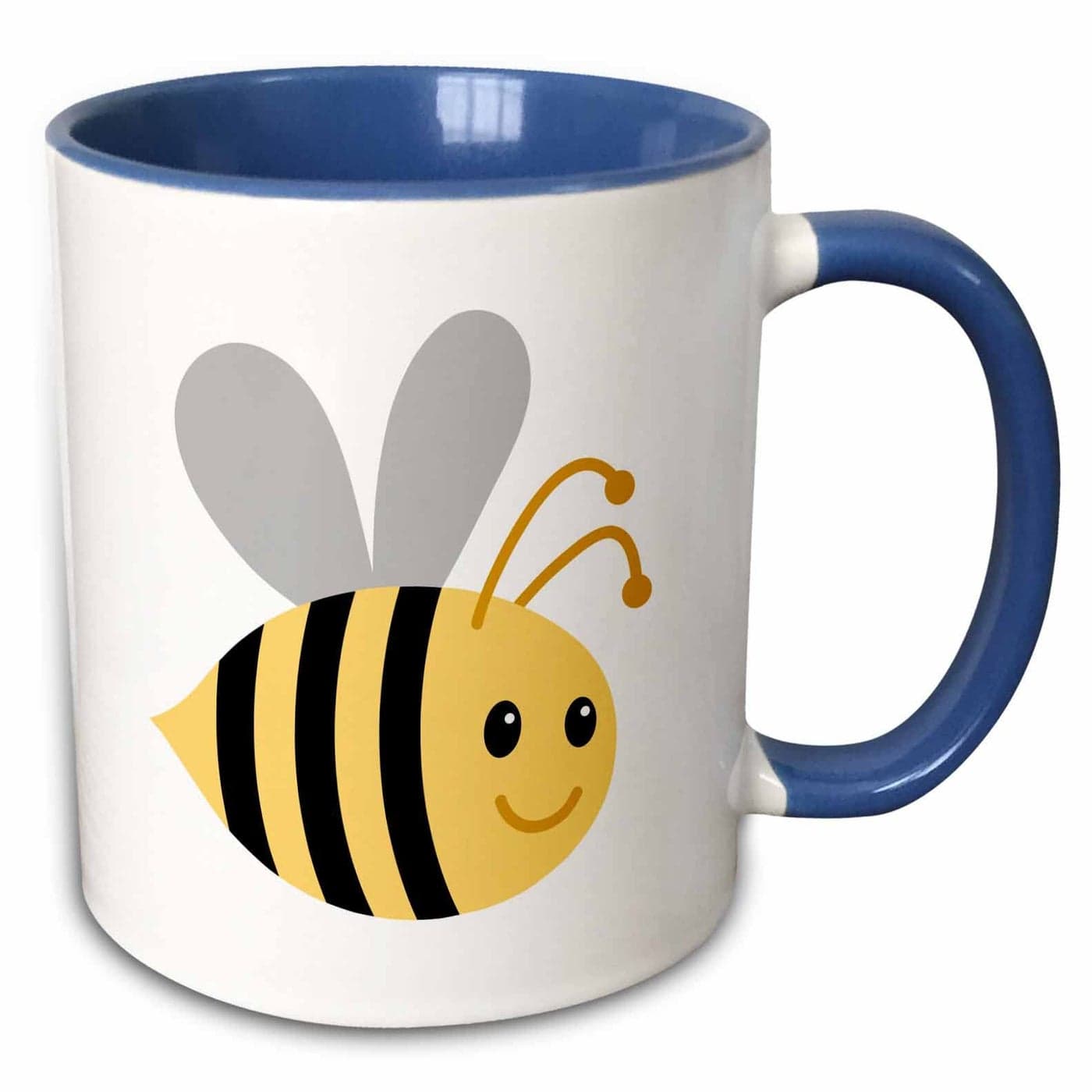 3dRose Cute Cartoon Bumble Bee Two Tone Blue Mug 11 oz Blue