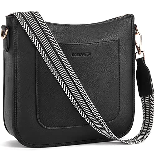 BOSTANTEN Crossbody Bags for Women Trendy Vegan Leather Hobo Handbags Fashion Shoulder Bags Purse with Adjustable Guitar Strap Classic Black