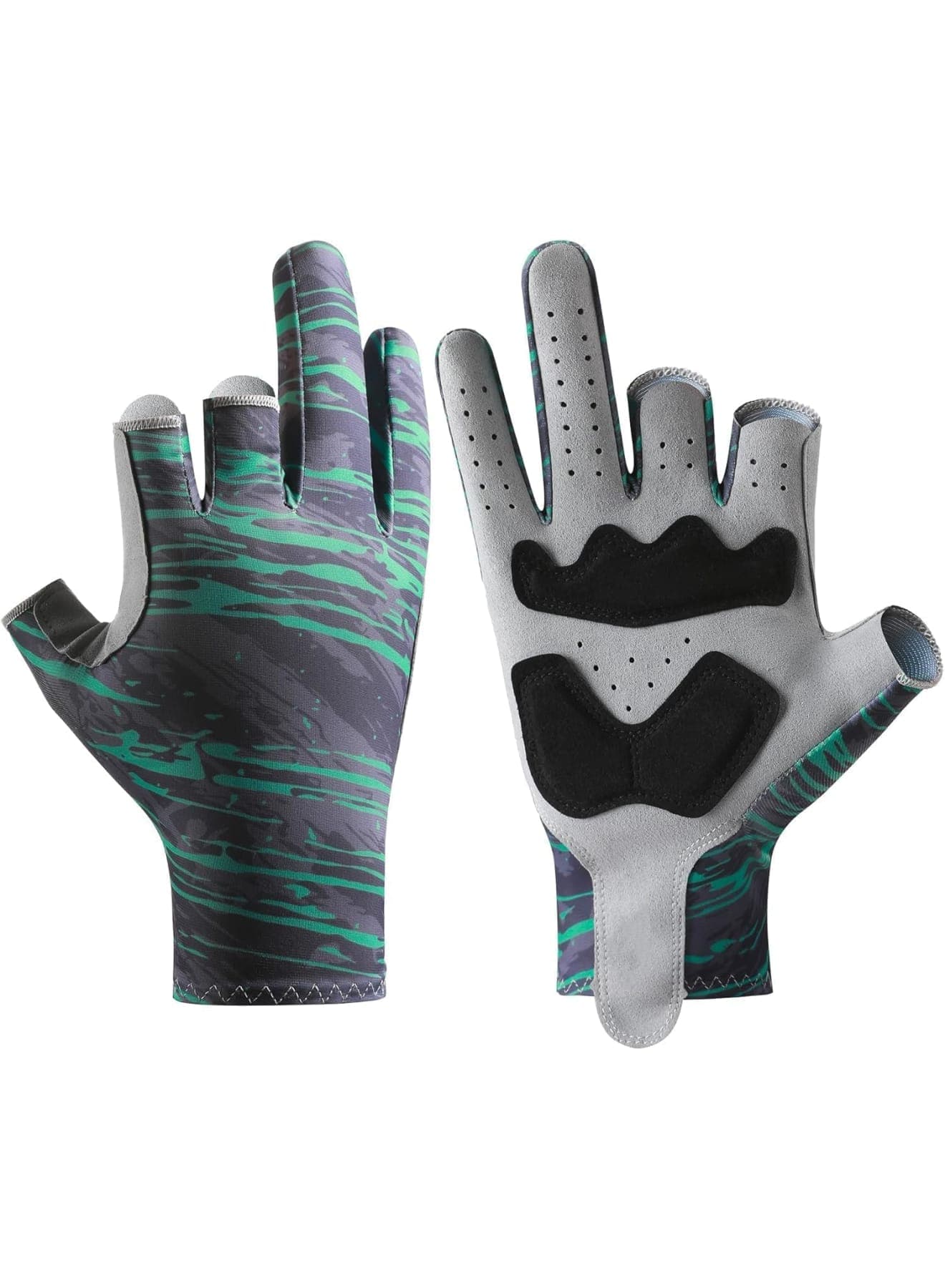 Fishing Gloves, Anti-Slip Padded Kayak Gloves, Sailing and Fly Fishing Glove for Men and Women, 3-Cut Finger Design, UV Protection Glove for Outdoor Sports, Boating, Kayak, Angling (Black and Green)