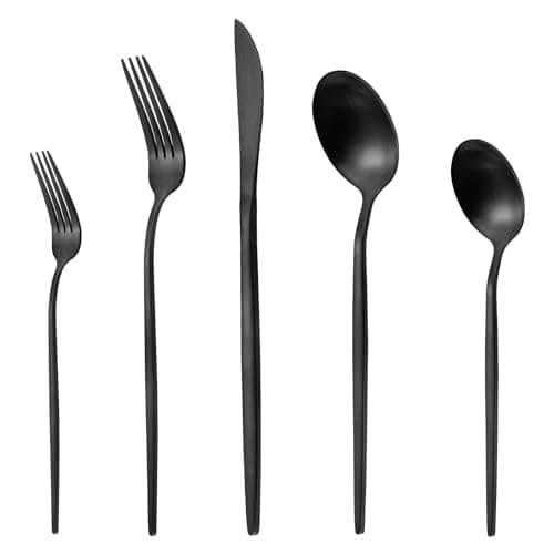 Matte Black Silverware Set,LAZAHOME Stainless Steel Flatware Set Service for 4,20-Piece Kitchen Utensil Set Include Spoons And Forks Set,Cutlery Set For Home Kitchen Restaurant Hotel,Dishwasher Safe.