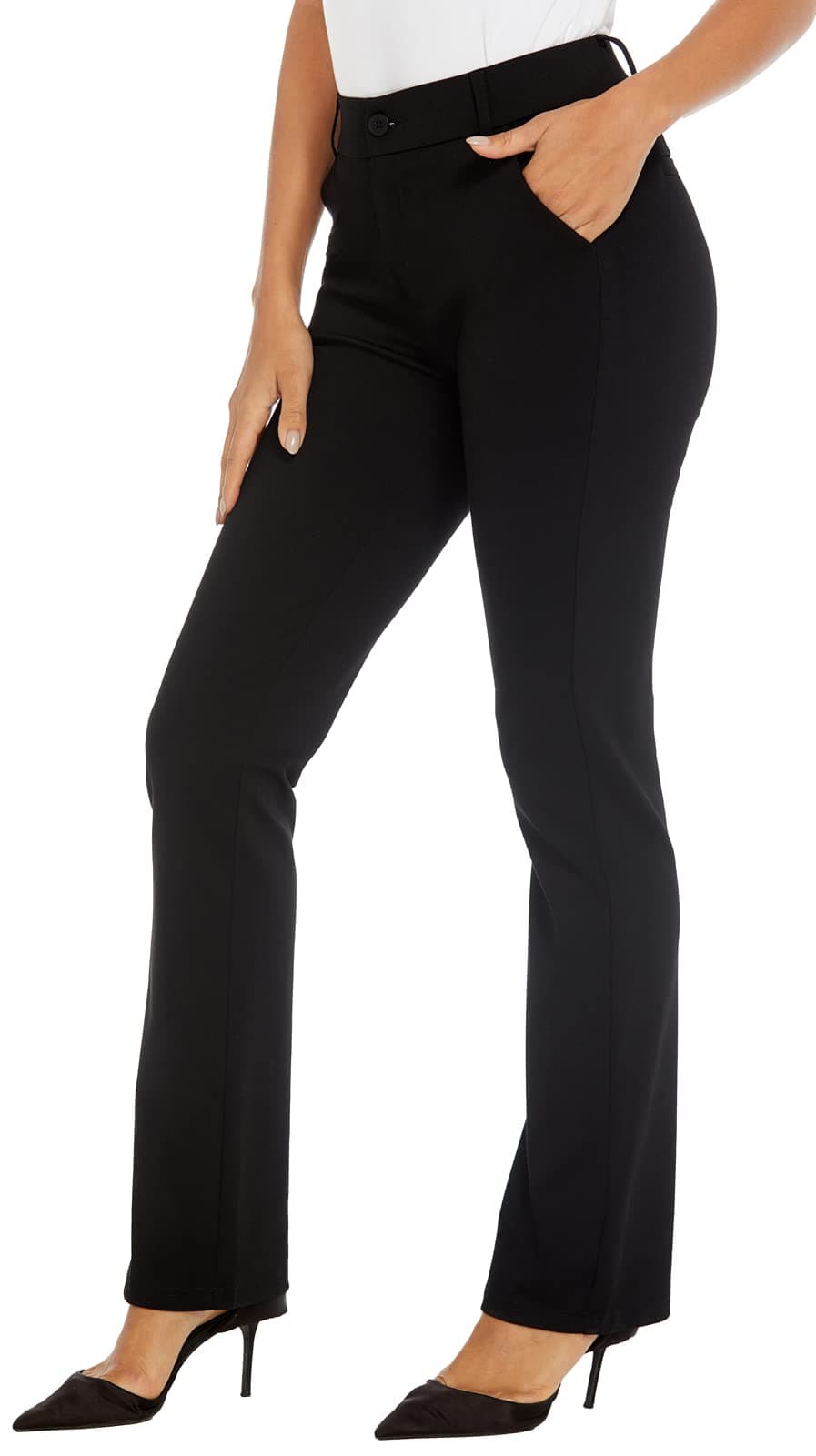 iChosy Womens Ease into Comfort Barely Bootcut Stretch Dress Pants Black 4 Tall