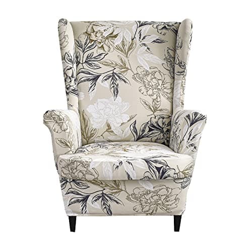KRFOONN Wingback Chair Covers Slipcovers 2 Piece Stretch Wing Chair Covers Spandex Slipcovers Wingback Sofa Covers Armchair Covers Non-Slip Furniture Protector for Living Room Wingback Chairs, 51