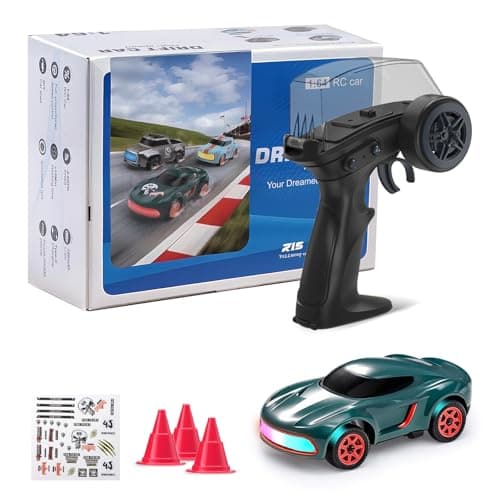 ANTSIR Mini RC Drift Car for Adults 164 Desktop Drift Car with Colorful Lights Desk Remote Control Cars for Race Hobby Gifts and Toys Matte Green Concept Model