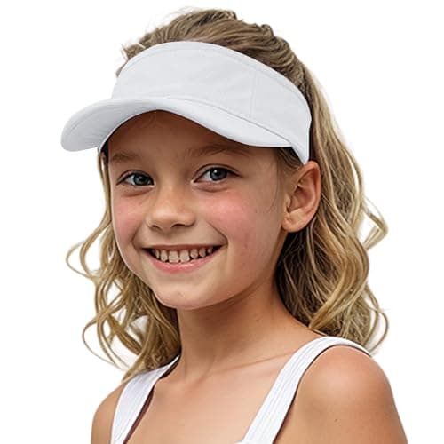 Jastore Kids Girls Boys Packable Hat Sun Visor Hats Cotton Sports Summer Golf Visor Hat (One Size, White)