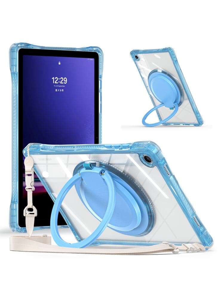 For Samsung Galaxy Tab A9+ SM-X210/X216/X218 Case with Shoulder Strap Kickstand PC+TPU+Acrylic Tablet Cover - Baby Blue