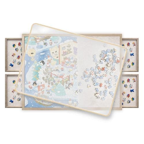 Yunihome Puzzle Board with 4 Sorting Trays Protective Cover Portable Foldable Felt Puzzle Playing Surface for 1000Piece Puzzles Lightweight Storage Game Night Organizer