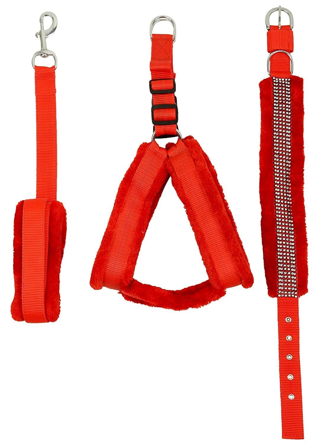 Skora Nylon Fur 1-inch Medium Dog Harness, Collar and Leash (Chest Size : 26-30 inch) (Red)