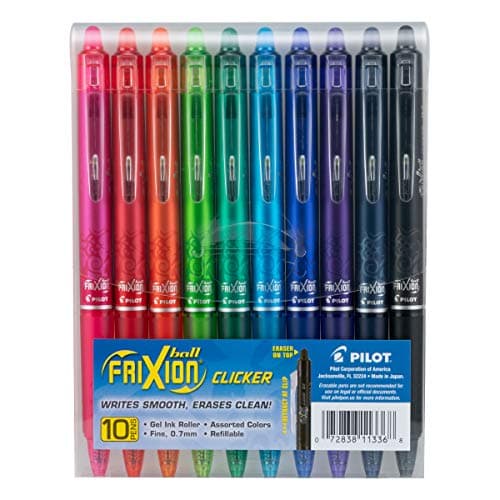 PILOT FriXion Clicker Erasable Refillable Retractable Gel Ink Pens Fine Point Assorted Color Inks 10Pack Pouch 11336