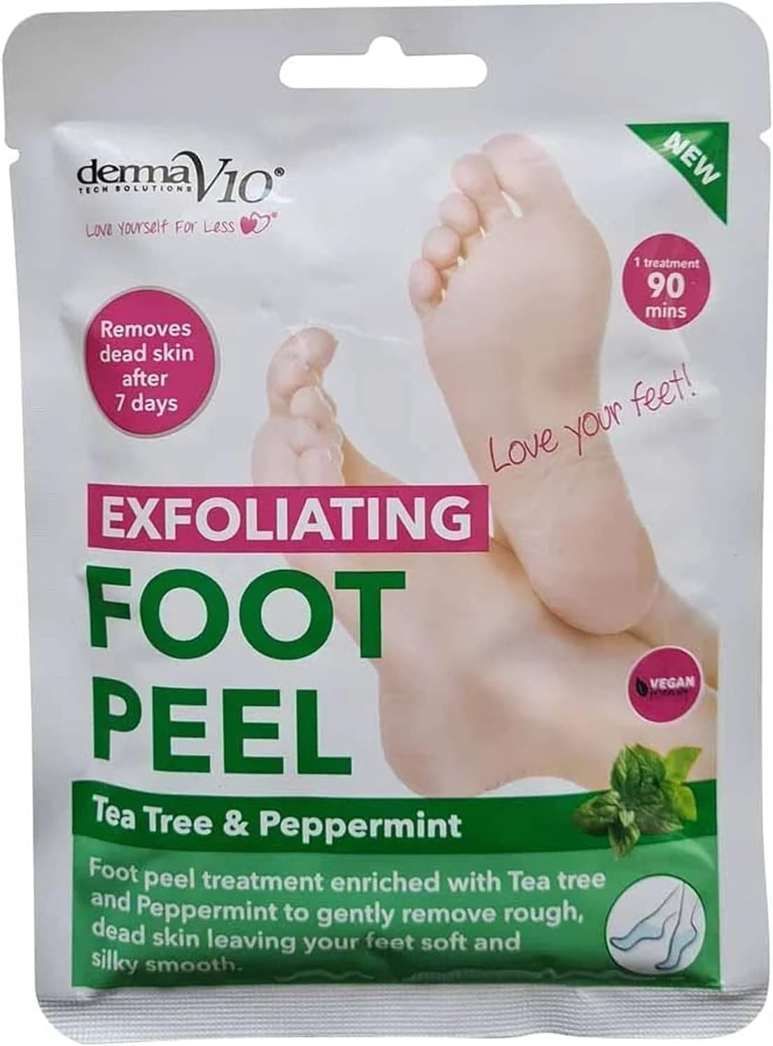 Derma V10 Exfoliating Foot Peel Tea Tree Peppermint Removes Dead Skin After 7 Days