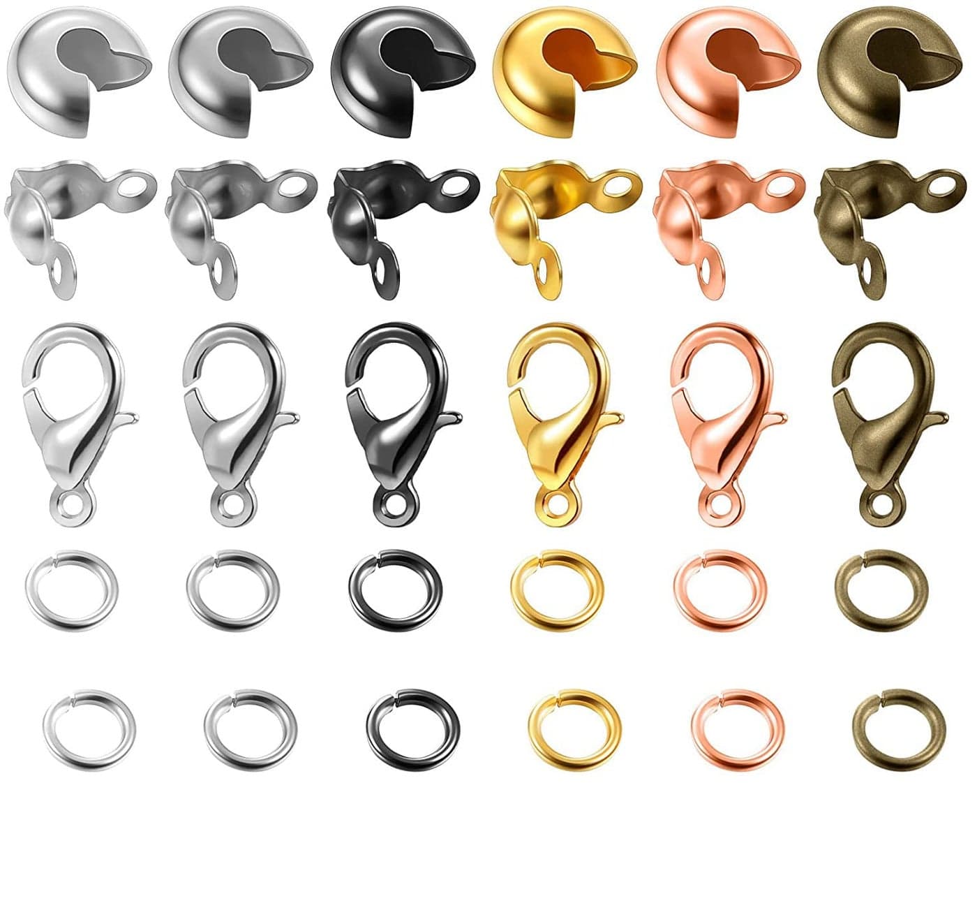 DIY Crafts 50X Grams, Antique Gold, Lobster Clasp Set Including Lobster Claw Clasps Open Jump Rings DIY Bead Crimp Covers Clamshell Knot Covers for Jewelry (50X Grams, Antique Gold)