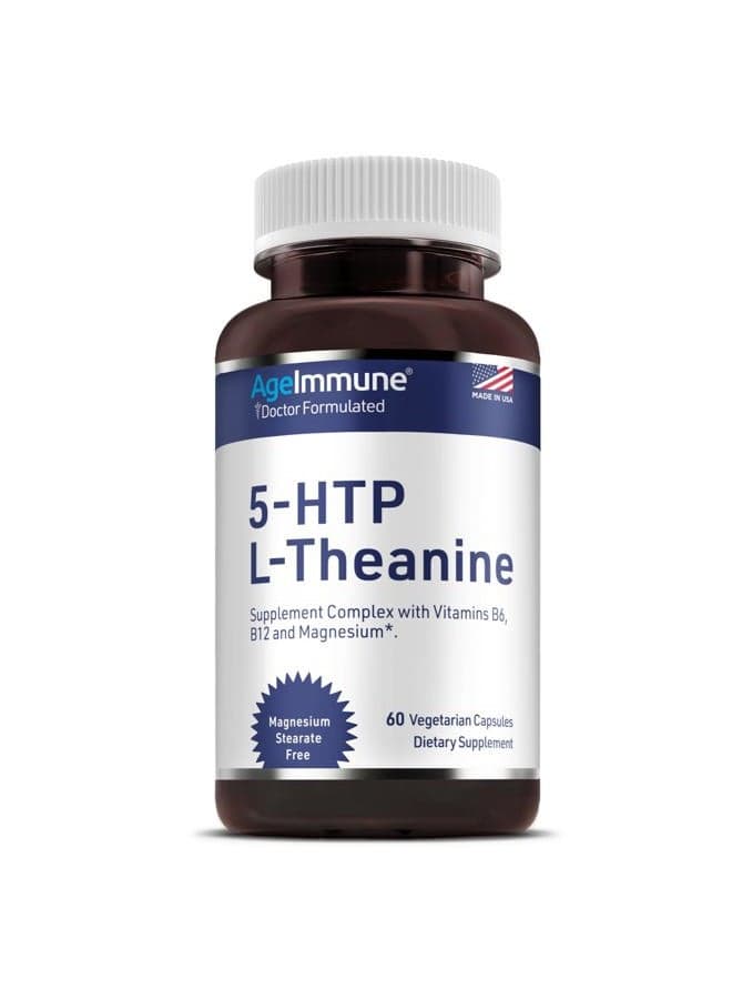 Anxiety Formula ; Stress Relief Supplements Complex with L-Theanine, 5-HTP, Vitamins B6, B12 and Magnesium. Doctor Formulated, Magnesium Stearate Free. 60 Capsules.