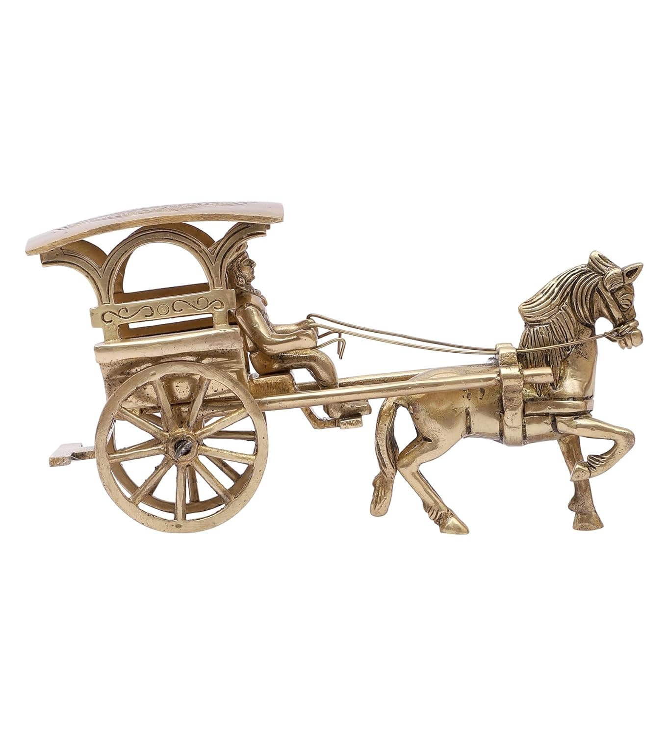 Two Moustaches Brass European Horse Carriage Showpiece Brass Showpiece for Home Decor Standard Antique White Pack of 1