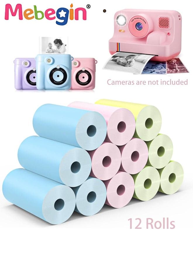 12 Rolls Kids Camera Print Paper Refill, Kids Instant Print Camera Photo Papers, 57x 25mm Thermal Paper Rolls, Compatible with Most Children Instant Print Camera, HD Printing, BPA Free