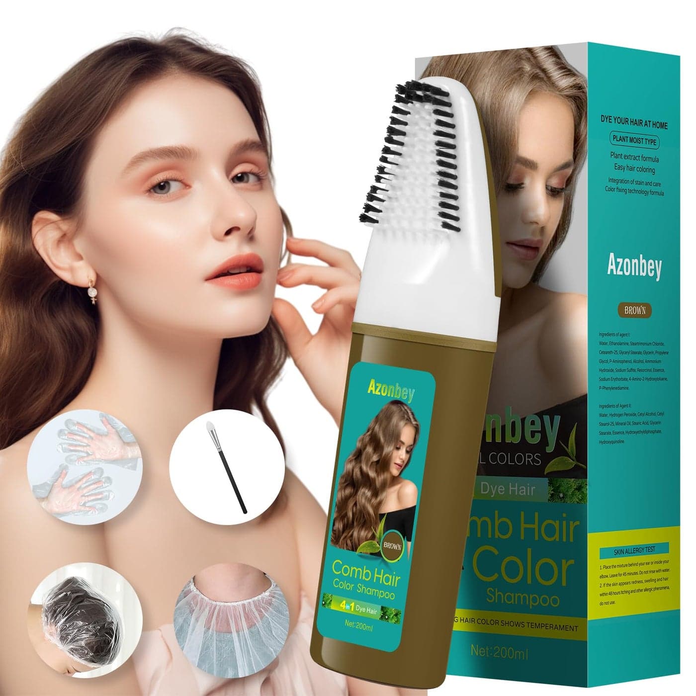 Brown Hair DyeHair Dye Shampoo for WomenHair Color for Gray Hair Coverage PermanentComb Dyeing Champu Para CanasHair Dye 4 in 1 With Comb Herbal Natural Plant Hair Color ShampooBrown