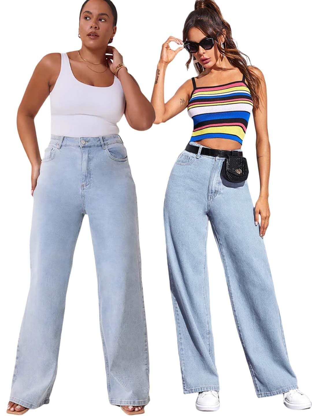 KOTTY Women’s Blue High Waist Wide Leg Trendy Loose Fit Denim Jeans for Casual & Street Style(Blue,XXL)-KTTLADIESJEANS3136XXL