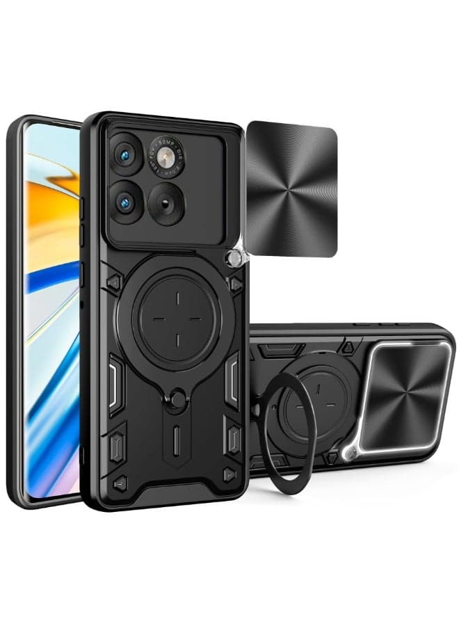 Case Compatible with Motorola Edge 70 5G, Anti-Drop Shockproof Armor Case with Slide Camera Cover and Magnetic Ring Stand Holder, 2-in-1 Hybrid PC+TPU Durable Cover
