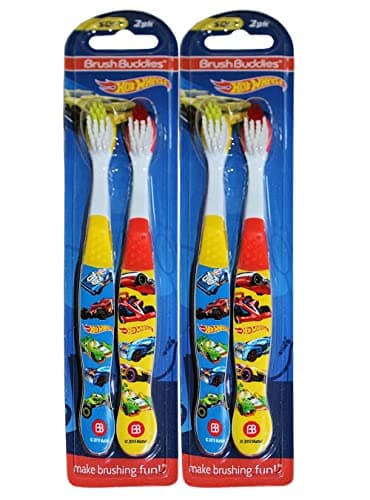 Brush Buddies Hot Wheels Toothbrushes for Kids Soft Bristle Childrens Toothbrush Set Fun Hot Wheels Designs 4Count Hot Wheels Toothbrush Set 4 Toothbrushes Childrens Soft Bristle