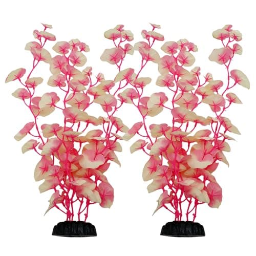 DVHEY 16 Inch Aquarium Fish Tank Plant Betta Fish Tank Decor2 Pack Silk Aquarium Plants for Aquarium Decoration WhitePink