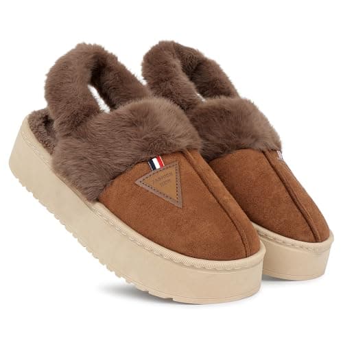 CASSIEY Comfortable Indoor/Outdoor Winter Fur Sandal |Womens Slip on Thick Sole Slipper Sandal- Brown