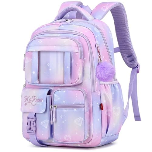 SPORTBANG Cute Backpack Girls Large Capacity School Bag Set with Pen Bag and Plush Ball Keychain Sweet Bookbag for Kids Purple
