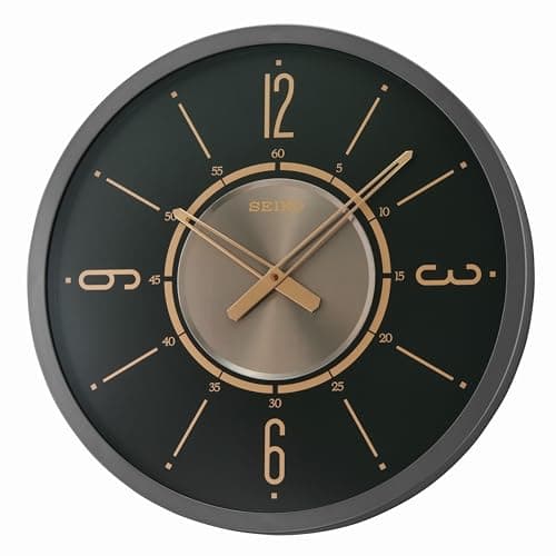 Seiko Modern Black & Gold Large-Dial Wall Clock with Quiet Sweep Movement, Aluminium Ornament, Plastic Case for Living Room/Bedroom/Office (Size: Ø 51 cm × 4.6 cm | Weight: 2.52 kg)