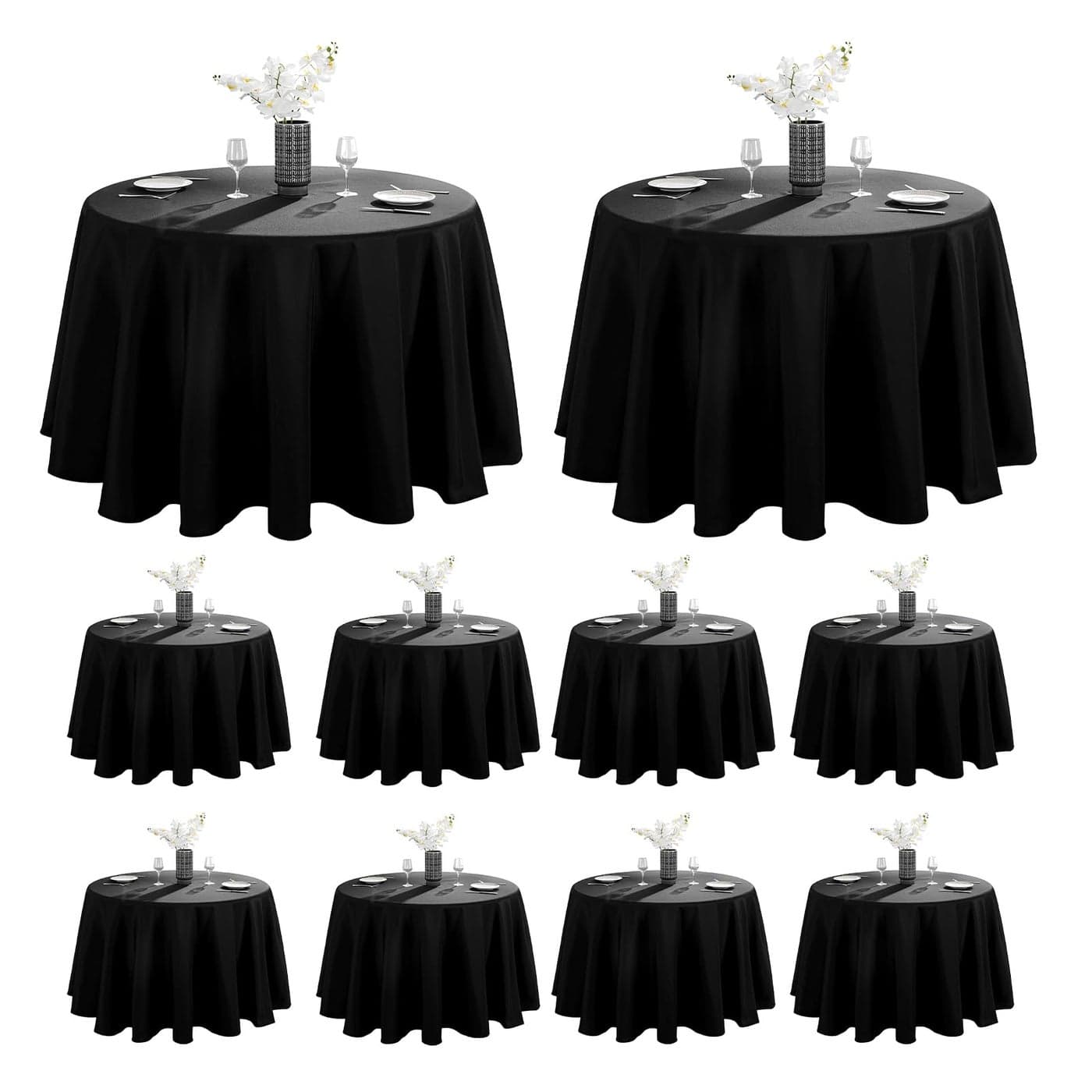Vidafete 10 Pack 120inch Round Tablecloth Polyester Table ClothStain Resistant and Wrinkle Polyester Dining Table Cover for Kitchen Dinning Party Wedding Rectangular Tabletop Buffet DecorationBlack