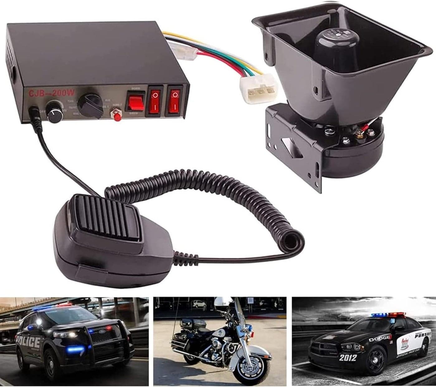 banhao Police Warning Emergency Siren PA System with Speaker and Microphone (12V, Siren Horn B02)