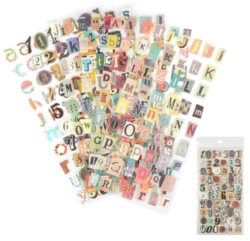 Dmopipp 347PCS Vintage Stickers 6 Sheet Scrapbook Stickers Graffiti Cute Vintage Letters Numbers Self Adhesive Decals Scrapbooking Supplies for Diary DIY Art Album Paper Crafts 347PCS