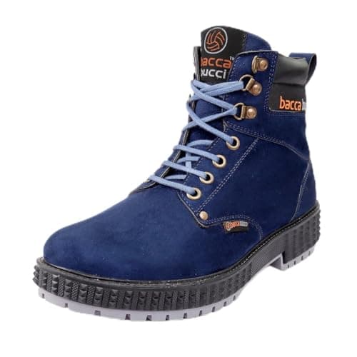 Bacca Bucci® Original 4-Eye Artificial Suede Scott Moto Inspired Combat High top Ankle Boots for Men- Blue, Size UK6