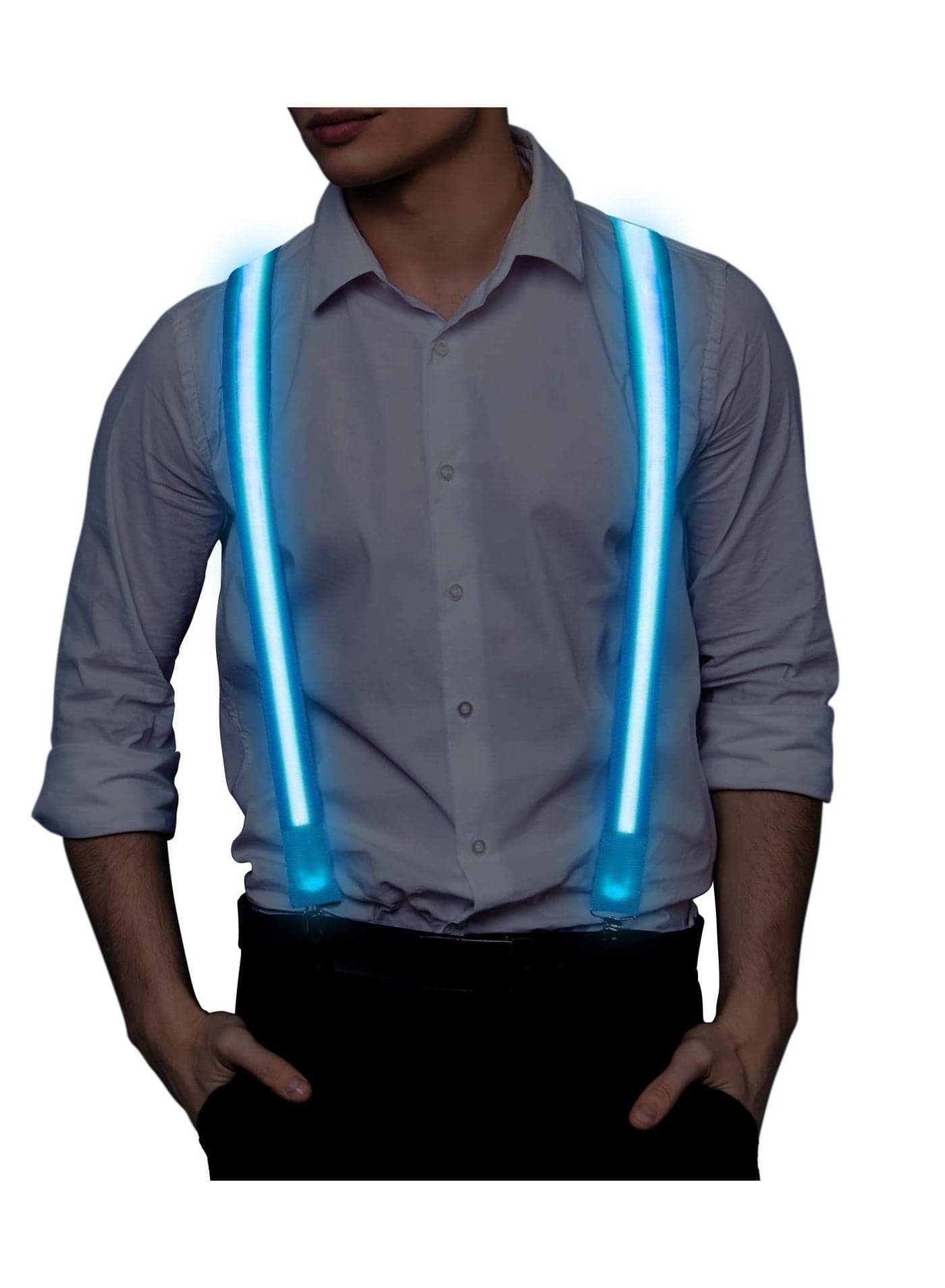 Men's Led Suspenders, Light Up Suspenders 3 Flash Modes LED Glow Adjustable Illuminated Bow Ties with Zipper, Costume Accessory for Parties, Bars, Halloween, School, blue