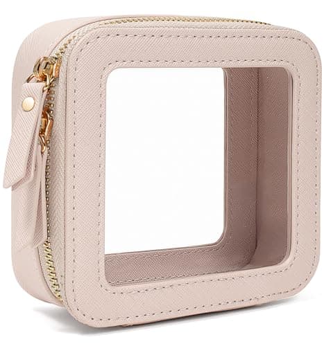 LETGO Clear Makeup Bag for Purse Mini Make up Cute Cosmetic Bag Pouch for Women with Slip-in Pockets Travel Toiletry Essentials Leather Organizer Bags(Beige)