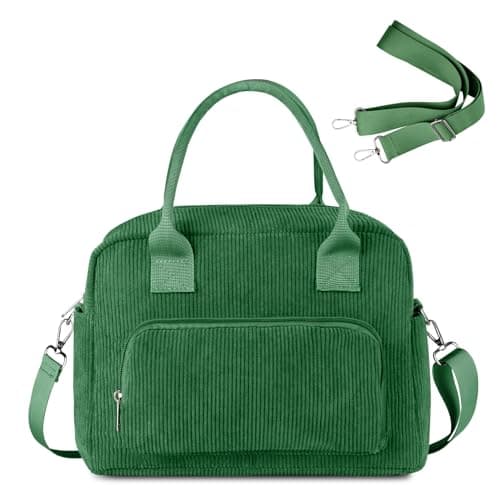 FITDON Insulated Lunch Bag for Women Men, Large Lunch Box Container Leakproof Corduroy Cooler Bag Lunch Tote Bag for Work Picnic, Green