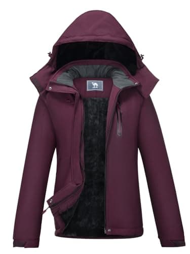 CAMEL CROWN Women's Mountain Waterproof Ski Jackets Warm Winter Snow Coat with Detachable Hood Windproof Rain Jacket Purple S