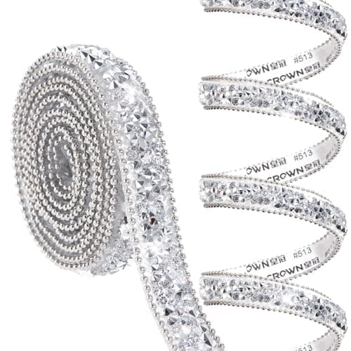 Hiswan Rhinestone Ribbon Self Adhesive Resin Rhinestone Bedazzling Strips 04inch Glitter Crystal Diamonds Tape Sparkling Rhinestones Trim for Belt Shoes Clothing Car Phone 1YardSilver