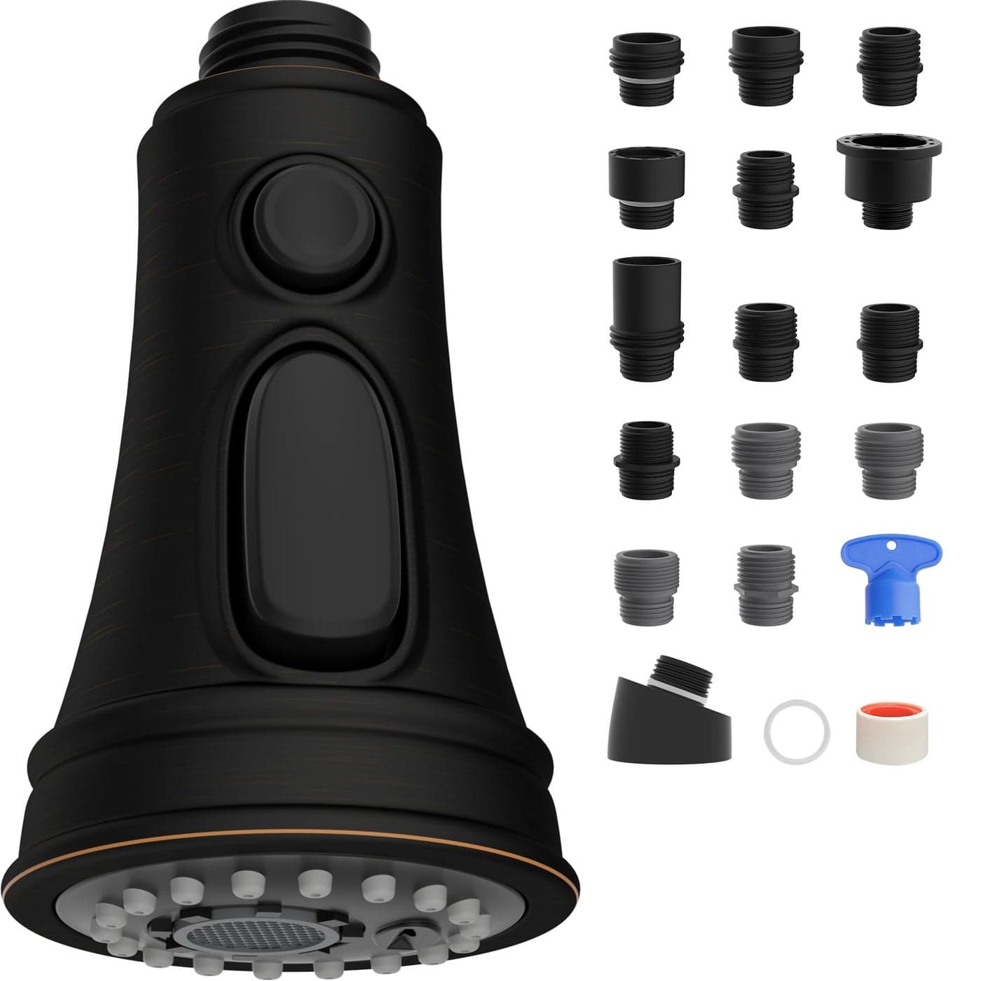 Hibbent Kitchen Faucet Head Replacement NSFANSICAN 61 CUPC Certified 3 Function Pull Down Faucet Sprayer Nozzle 15 Adapters Compatible with Moen Delta Kohler OilRubbed Bronze