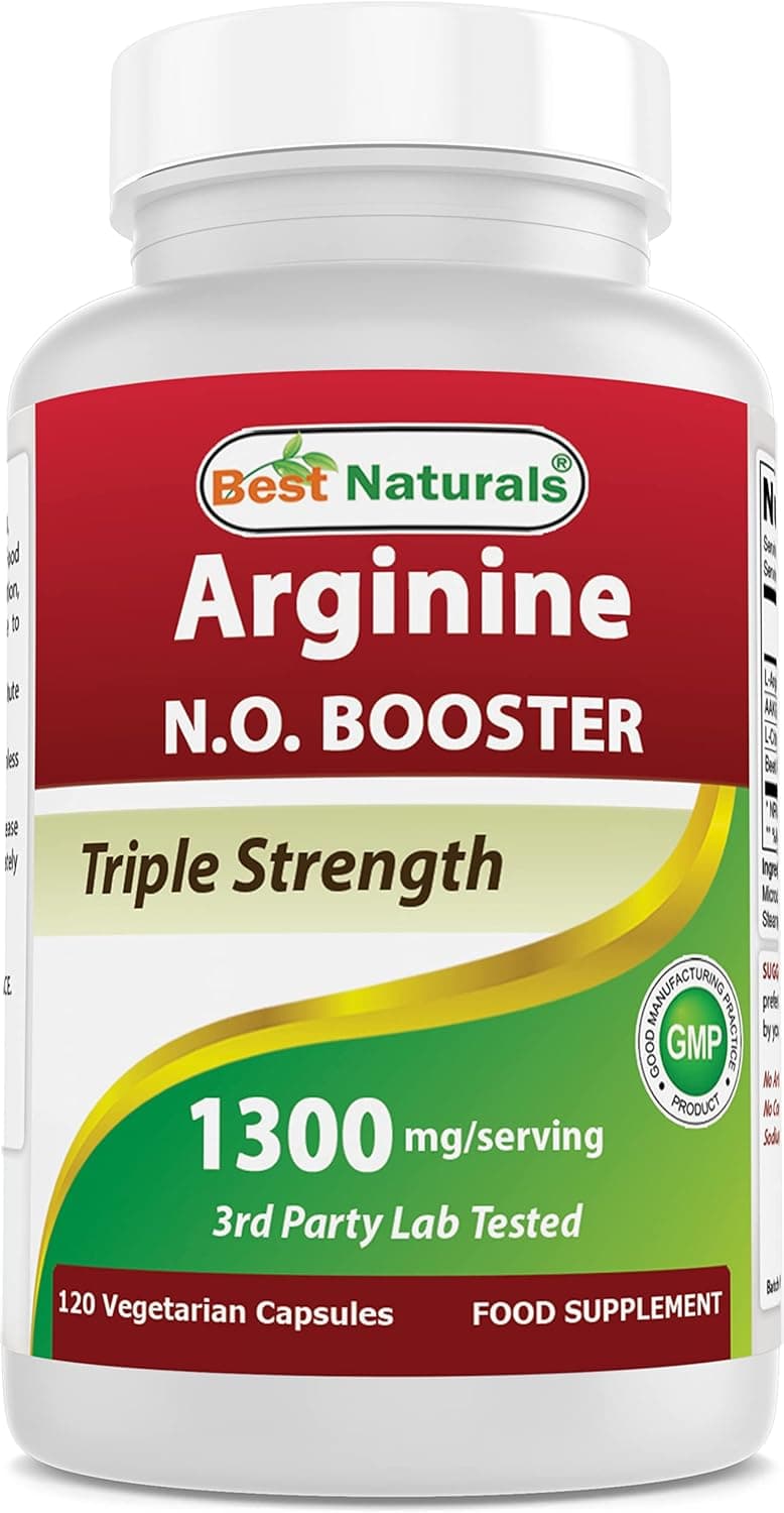 Best Naturals LArginine NO Booster Triple Strength 1300 mg Serving 120 Veg Capsules 120 Count Pack of 1