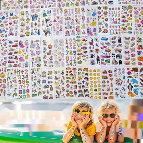 IncyWincy Cartoon Puff 3D Stickers for Kids (40 Sheets) - Cute & Funny Removable PVC Stickers for Kids, Boys, Girls - Easy Peel, Unisex Birthday Return Gift, Party Favor (8.3 in X 3 in)