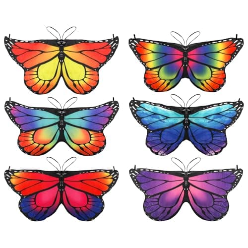 Covzoe 6 Pieces Kids Butterfly Wings Girls Fairy Angel Dress Up Wings Bulk for Chidlren Princess Costume Cape Butterfly Accessories Kit for Cosplay Christmas Party Birthday Toys Halloween