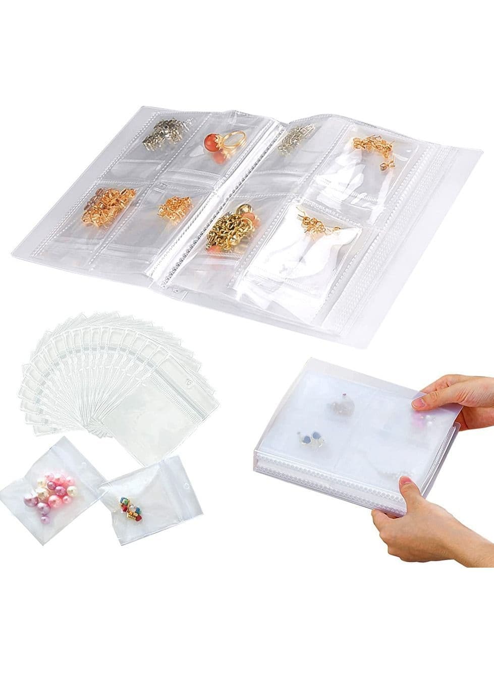 Transparent Jewelry Storage Holder Book, Portable Travel Organizer Book Bag, Anti Oxidation Albumfor Earrings, Rings, Necklaces and Bracelet (160 Grids + 50 PVC Bags)